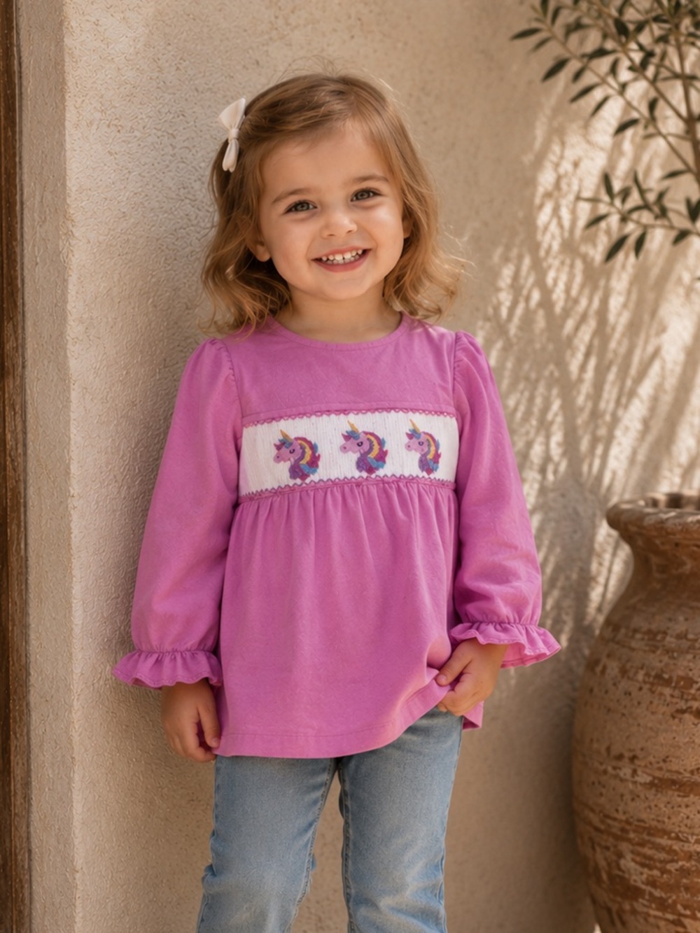 Three Sisters Smocked Unicorn Long-Sleeve Top |3T|